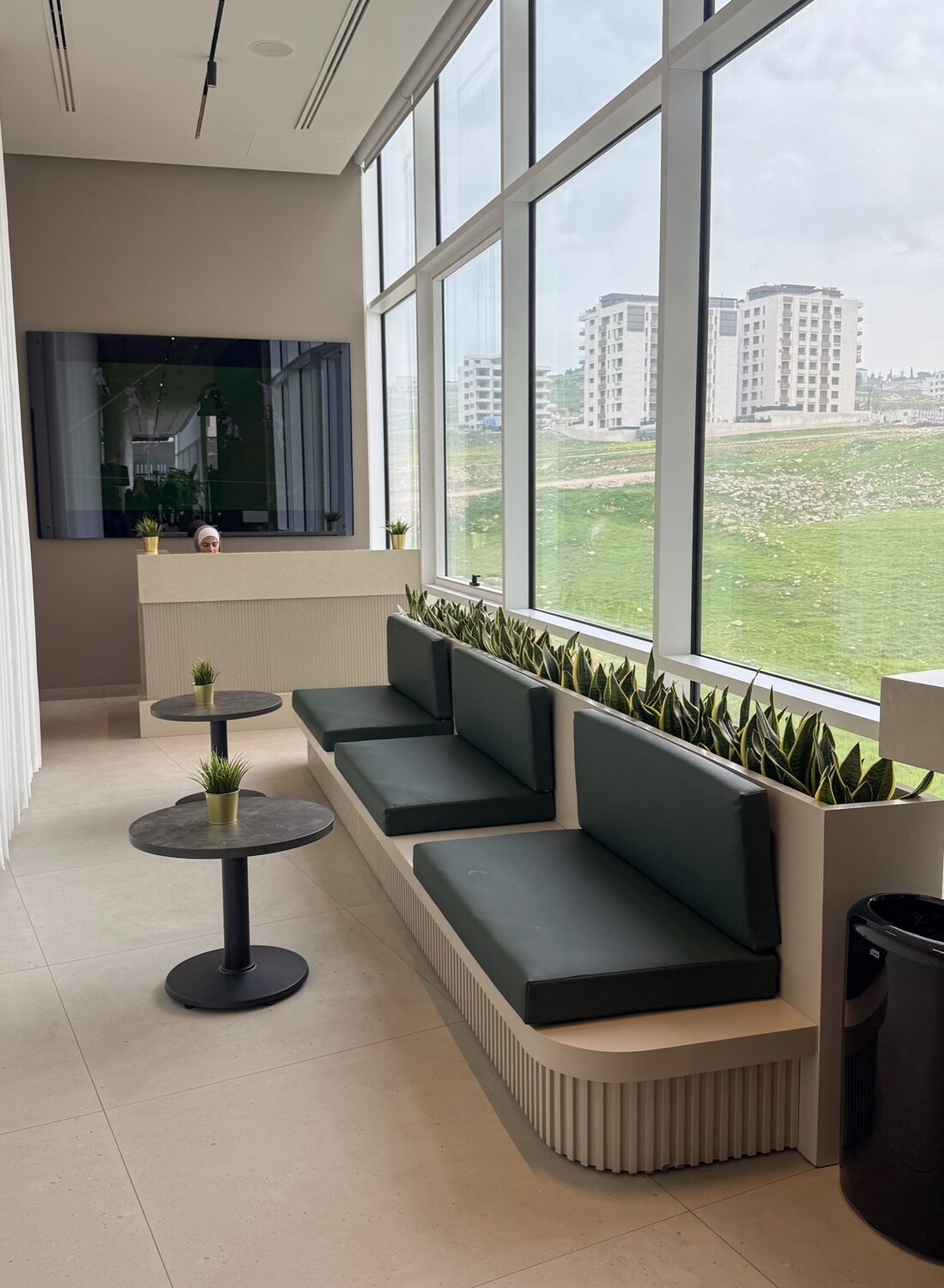 The members' lounge at Vy Boutique, overlooking the Amman hills